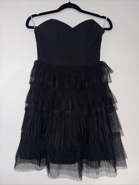 Lulu's Black Strapless Tiered Tulle Cocktail Dress